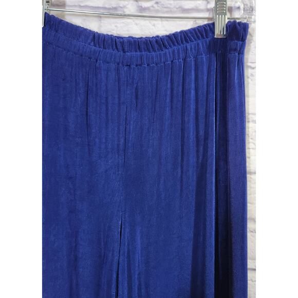 Blue Liquid Knit Elastic Waist Pull On Pants Medium Lightweight Flowy Stretchy - Picture 2 of 5